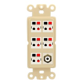RiteAV 5 Port Speaker Wire Plug Jack Wall Plate with 1 RCA for Subwoofer - Rocker [Ivory/Ivory]