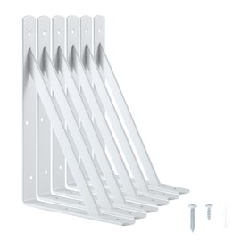 Heavy Duty Shelf Brackets 12 x 8 inches, Metal Shelves Supports, Load Capacity: 600 lb, 90 Degree Wall Mounted Angle L Floating Shelf Bracket with Screws,White 6 Pack HOME MASTER HARDWARE