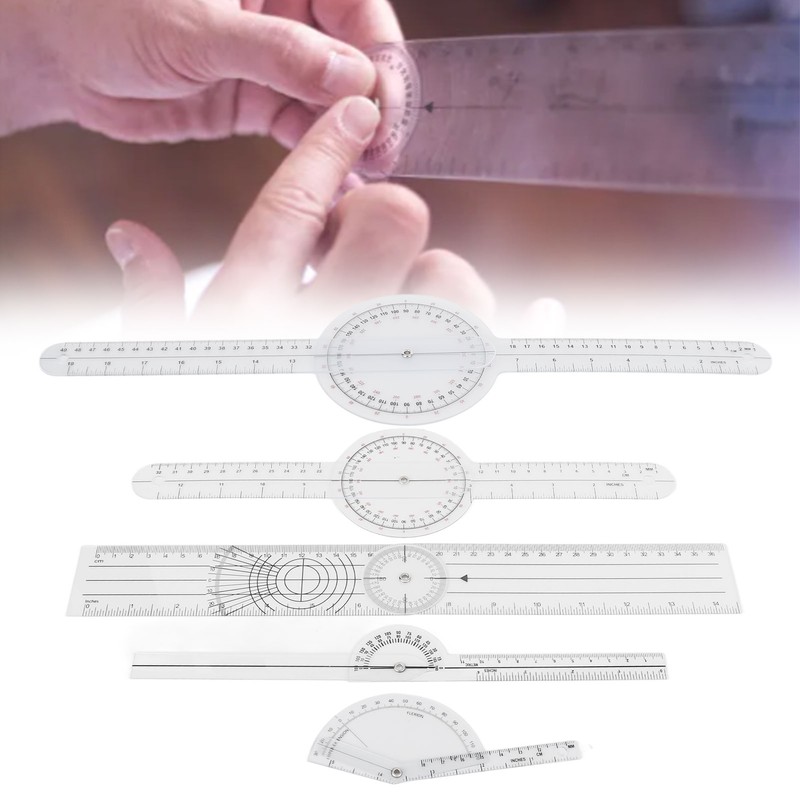 5Pcs Medical Goniometer Transparent Plastic Multifunction Joint Goniometer Set Kit