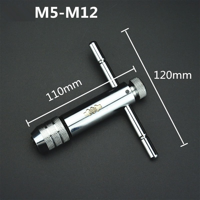 Extended M5-12 Ratchet Tap Wrench Adjustable T-Handle Spanner Hand Screw