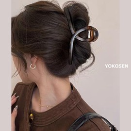 Yokosen Hair Clip, Hair Clip, Large, 36.8 ft (13 m), Hair Clip, Firmly Curled, Barrette, Hair Clip, Banana Clip, Hair Accessories, For Adults, Strong, Light, Tortoise Shell, Light Brown