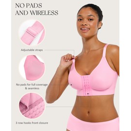 FeelinGirl Surgical Bra Front Closure Post Surgery Compression Mastectomy Bra Full Coverage Fuchsia XL