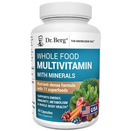 Dr. Berg Whole Food Multivitamin with Minerals - Daily Multivitamin for Men and Women - Includes Premium Whole Food Fruits and Vegetable Blend with Folate, Alpha-lipoic Acid and More - 60 Capsules