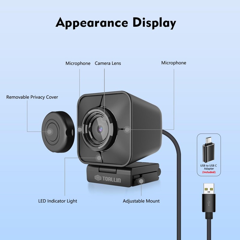 TOALLIN Ultra HD 4K Streaming Webcam with Remote Control, PDAF