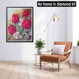 LOMSIOY DIY 5D Diamond Art Kits for Adults, Tulip Diamond Painting Kits for Beginner, Flower Diamond Art with Round Full Drill Rhinestone Crafts Gem Arts for Home Wall Decor 12 * 16 inch