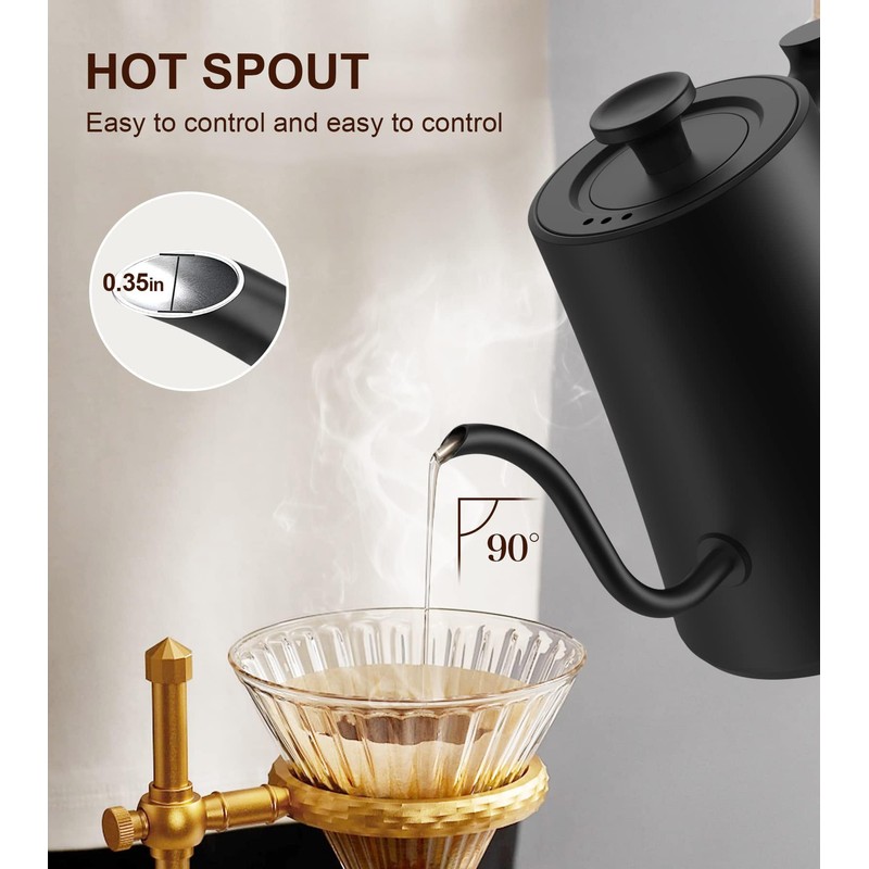 Gooseneck Electric Kettle with ±1℉ Precision Temperature Control for Pour