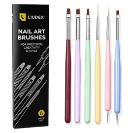 6PCS Nail Art Brushes, Nail Design Painting Brush Set with Nail Polish Brush, Builder Nail Gel Brush Nail Liner Brush, Nail Extension Gel Brush, and Multi-Size Dotting Pens for DIY Nail Art