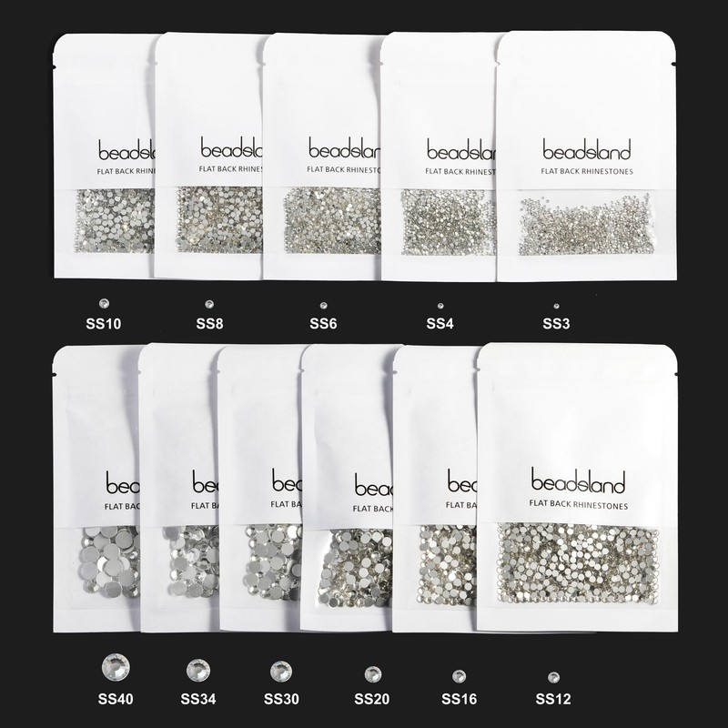 Beadsland 1440 pieces flat back rhinestones, nail crystals rhinestones for