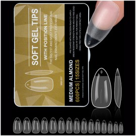 SLNXA 600 Pcs Tips Soft gel OBP, Soft Gel Tips Para Uñas Diferentes Modelos Y Tamaños, DIY, Salón, Boda, Fiesta Extensión de uñas Uso (Medium Almond-B, Transparente)