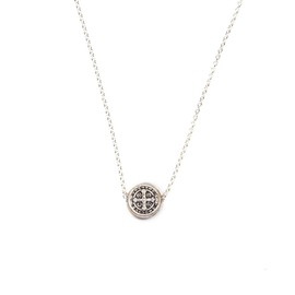 My Saint My Hero Benedictine Petite Necklace - Silver tone, includes floating silver Benedictine Medal of Protection
