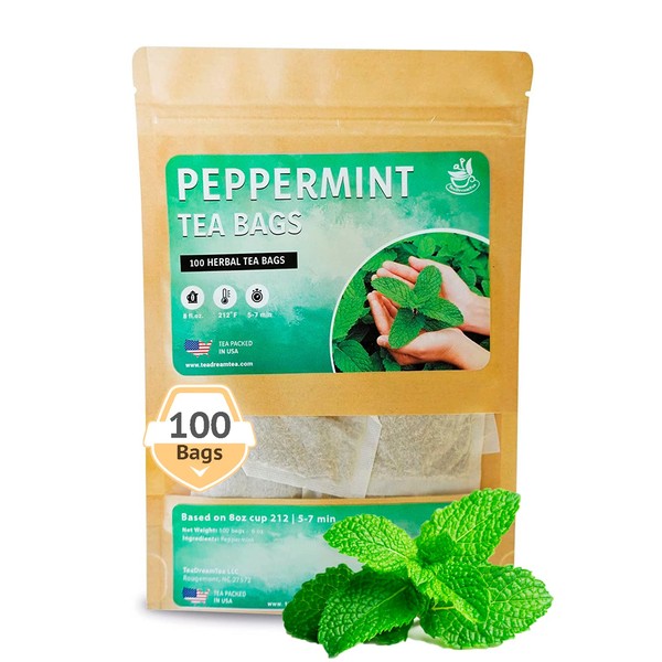 TeaDreamTea Peppermint Tea Bag - Mint Tea - Herbal Tea - Mint Tea Bags - Healthy Tea | Aromatic & Caffeine Free Tea - Bulk Tea Bags (100 Teabags)