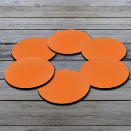 CARIBOU Coasters CB-WHTFAB-6-C0402, Solid Neon Fluorescent Orange Design Absorbent ROUND Fabric Felt Neoprene Coasters for Drinks, 6pcs Set