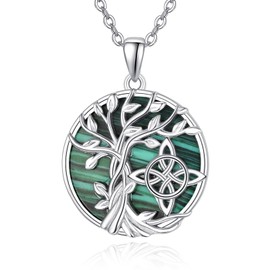 KINGWHYTE Celtic Tree of Life Necklace 925 Sterling Silver Malachite Tree of Life Necklace Family Tree Pendant Jewellery Gift for Women Girls Mum, Sterling Silver, Malachite
