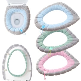 3PCS Toilet Covers, Winter Warmer Toilet Seat Cover with Handles, Bathroom Soft Washable Toilets Seat Cover Pads, Built-In Shaping Hose, Easy To Disassemble, Stretchable for Most Toilets