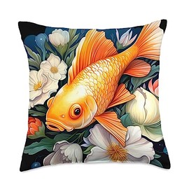 Goldfish Flowers Tees Flowers Fancy Goldfish Fantasy Art Design Throw Pillow, 18x18, Multicolor