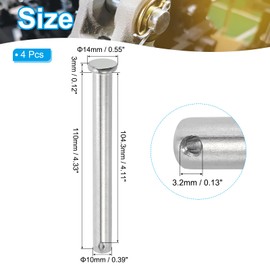 PATIKIL 10 x 110 Mm Single Hole Clevis Pins, 4 Pcs 304 Stainless Steel Flat Head Pin for Hitch Pin Lock Link Hinge Systems, Silver