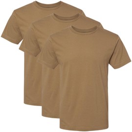 Solid Color Military Style T-Shirts | 100% Cotton Ring Spun Army Color Short Sleeve Crewneck Tee Shirts | 3 Pack, Coyte Brown - L