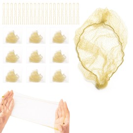 Lnngub Pack of 20 Hair Net with 20 Hair Pins Set, Golden Invisible Hair Nets Elastic Edge Hair Net Bun Made of Nylon with U-Shaped Clips for Ballet, Riding, Sports, Flight Companions