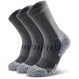 NSRRUN TURTLE Hiking Socks - Winter Thermal Merino Wool Socks for Men & Women - Thick Crew Socks for Hunting Work, Large, Grey, 3 Pairs
