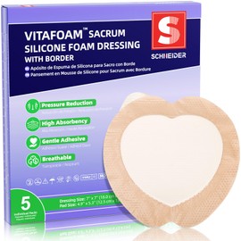 VitaFoam Silicone Sacrum Foam Dressing 7" x 7" with Border, High Absorbency Wound Bandage, Gentle Adhesion, Soft Breathable Bedsore Bandages for Sacral Ulcer, Pack of 5