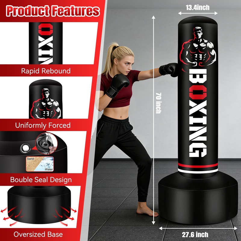 Heavy Freestanding Punching Bag for Adults Teens, 70" Boxing Bag