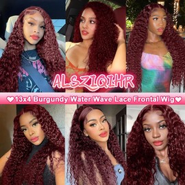 99J Burgundy Water Wave Lace Front Wigs Human Hair 13x4 180% Density Transparent Lace Frontal Wigs Curly Wigs for Women Red Deep Wigs Pre Plucked with Baby Hair 99j Lace Front Human Hair Wigs(30 inch)