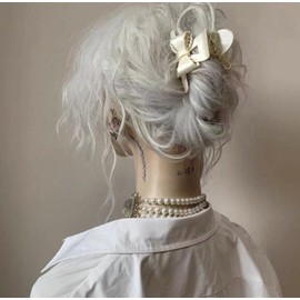 Medium Bow Hair Claw Clips, Double-layer Lace Bow Hair Clip High Texture Cute Acetate Non-slip Hair Clips for Thick & Thin Hair & Curly Hair Fashion Hair Accessories (Cream White)