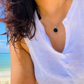 DOLIOX 925 Sterling Silver Onyx Pendant Necklace, Genuine Round December Birthstone Necklace Vintage Jewelry Gift for Women