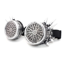 4sold Unisex Round Rave Cosplay Steampunk Goggles UV400 Premium Quality Cyber Glasses Victorian Punk Style Welding Cosplay in a Gothic Style Goth Rustic Rivet Vintage Led (Grey Studs 3)