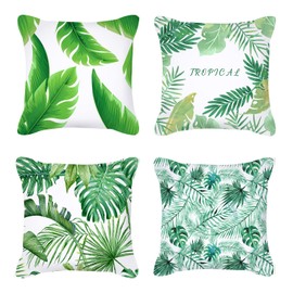 Home Decorative Throw Pillow Covers - Set of 4 Soft Tropical Leaf Cushion Covers for Sofa Living Room Indoors Outdoors Modern Style 18x18 Inch