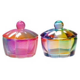 GSHLLO 2 Pcs Glass Crystal Dish Cups Nail Acrylic Dappen Dish Monomer Dish Holder Nail Art Liquid Powder Bowl with Lid