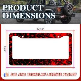 HCSS 2PCS Blood Splattered Red Black License Plate Frame,Funny Stainless Steel License Plate Holder Car Accessory, Rust-Proof Waterproof Car Decorative Tag Frames for Standard US 12x6 Inch