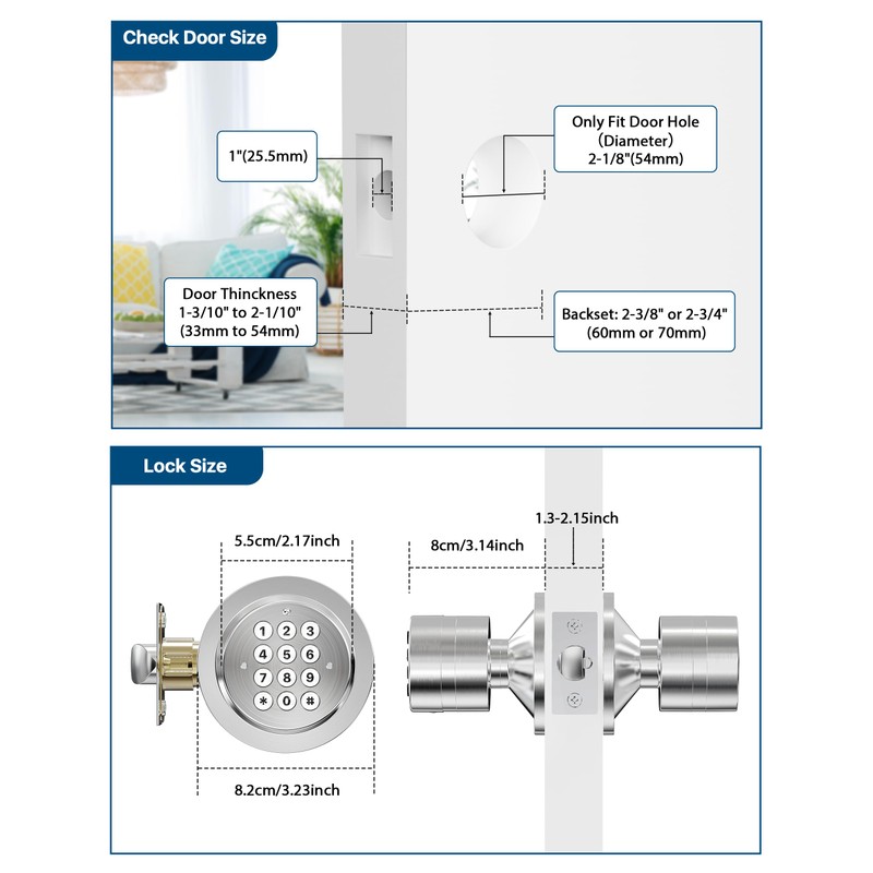 Door Knob with Keypad, Door Lock with Code, Keyless Entry