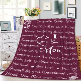 Gifts for Mom, Mom Blanket, I Love You Mom Throw Blanket for Christmas Birthday from Daughter Son Soft Cozy Flannel Bed Blanket 40x50 Inch, Purple
