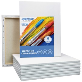 FIXSMITH Stretched White Blank Canvas - 12 x 16 Inch, Bulk Pack of 8, Primed, 100% Cotton, 5/8 Inch Profile of Super Value Pack for Acrylics,Oils & Other Painting Media.