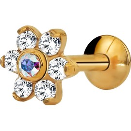 Forbidden Body Jewelry 16g 8mm Internally Threaded Rose Gold Plated Tragus, Helix Earring & Labret Stud with Crystal Flower Top