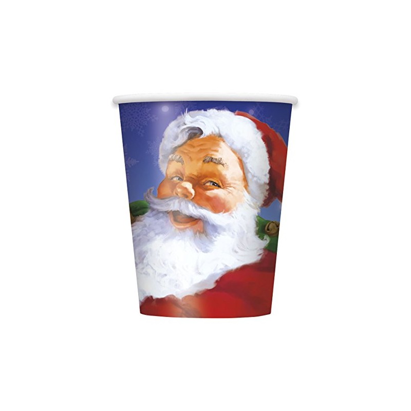 Unique Party 47806 - 9oz Santa Christmas Paper Cups, Pack