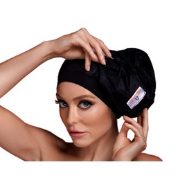Tube-A-Do Waterproof Shower Cap - Elastic Reusable Bathing Hair Cap - Durable Environmental Protection Hair Bath - large Shower Caps Special Designed for Women - Comfortable to Wear for Hours -Black