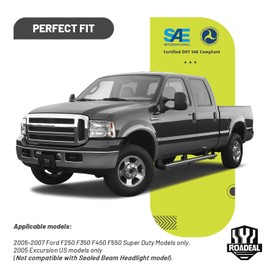 ROADEAL Headlights W/Bulbs for 2005 2006 2007 Ford F250 F350 F450 F550 Super Duty Halogen Headlamp Replacement Driver & Passenger Side