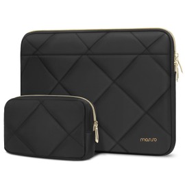 MOSISO Funda para Portátil Compatible con MacBook Air/Pro,13-13.3 Pulgadas Portátil,Compatible con MacBook Pro 14 M3 M2 M1 2024-2021,Rombo Acolchada Horizontal Bolsa con Pequeño Caso, Negro