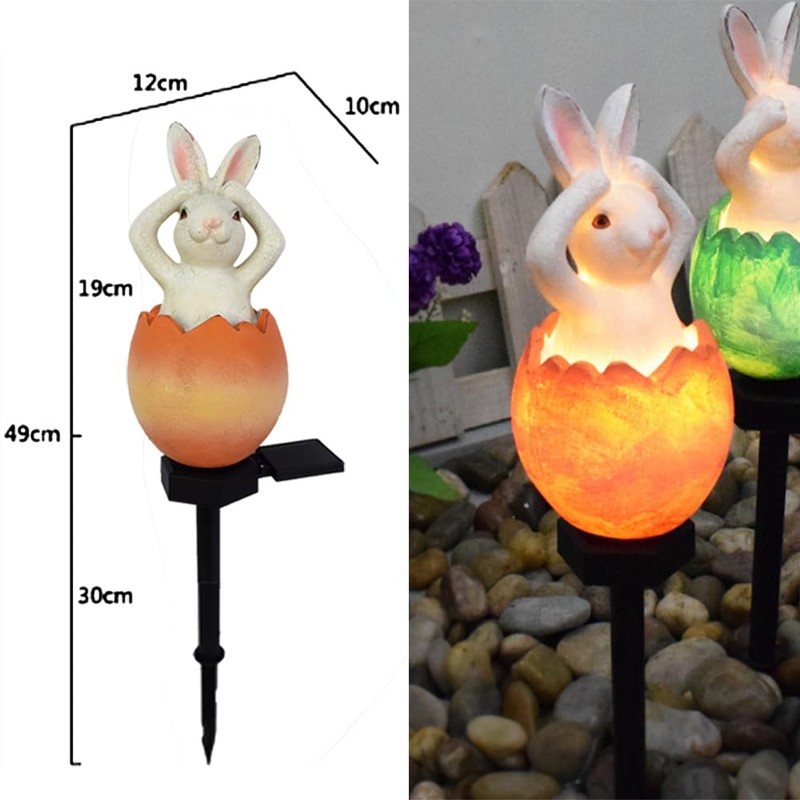 YZYOE Solar Powered Egg Rabbit Lamp, Garden Decorative Resin Cute