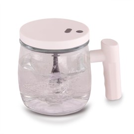 Fralaz Electric Milk Frother Cup,15oz Glass Electric Milk Frother Self Mix Cup,Glass Self Stirring Travel Coffee Cup (White)