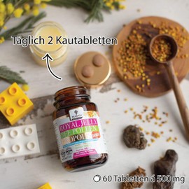 Bee&You Royal Jelly Flower Pollen Propolis with 500 mg 60 Tablets (Propolis Capsules - Chewable Tablets - Propolis Extract - No Additives - Fair Trade - Natural & Controlled Ingredients)