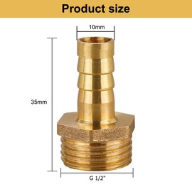 Brass Hose Connector, 5 Pieces 10 mm Barb x 1/2 Inch Male Thread Pipe Adapter, with 5 Pieces Hose Clamp for Air Hose, Gas Hose, Water Hose, Fuel Line