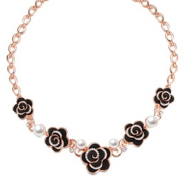 [IUHA] カメリア パール お花 フラワー ネックレス (ブラック)