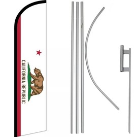 Trade Winds California State Windless Banner Flag & 16' Flagpole Kit/Ground