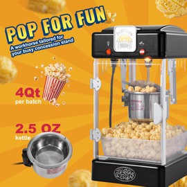 Happybuy Popcorn Maker, 300W Popcorn Popper Machine, 2.5 Oz Kettle Makes 4 QT per Batch, Tabletop with PP Door, 2 Scoops and Tray Included, Movie Theater Style, Black