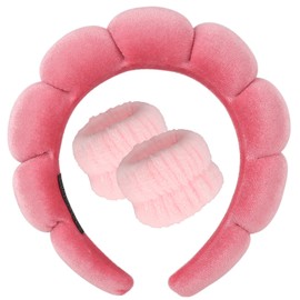 DRESHOW Spa Headband for Washing Face Wristband Set Sponge Soft Terry Cloth Makeup Skin Care Non-Slip Headband for Women