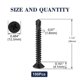 #14 x 1-1/2" Sheet Metal Screws 100Pcs 410 Stainless Steel Flat Head Fast Self Tapping Screws Black Oxide by SG TZH