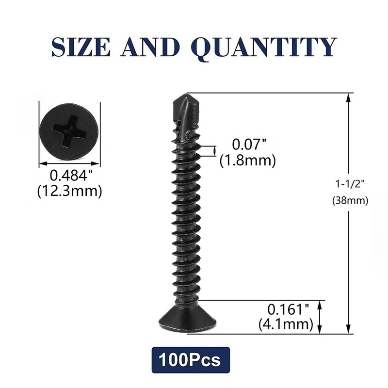 #14 x 1-1/2" Sheet Metal Screws 100Pcs 410 Stainless Steel